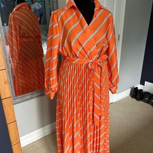 Orange Striped Wrap Dress
